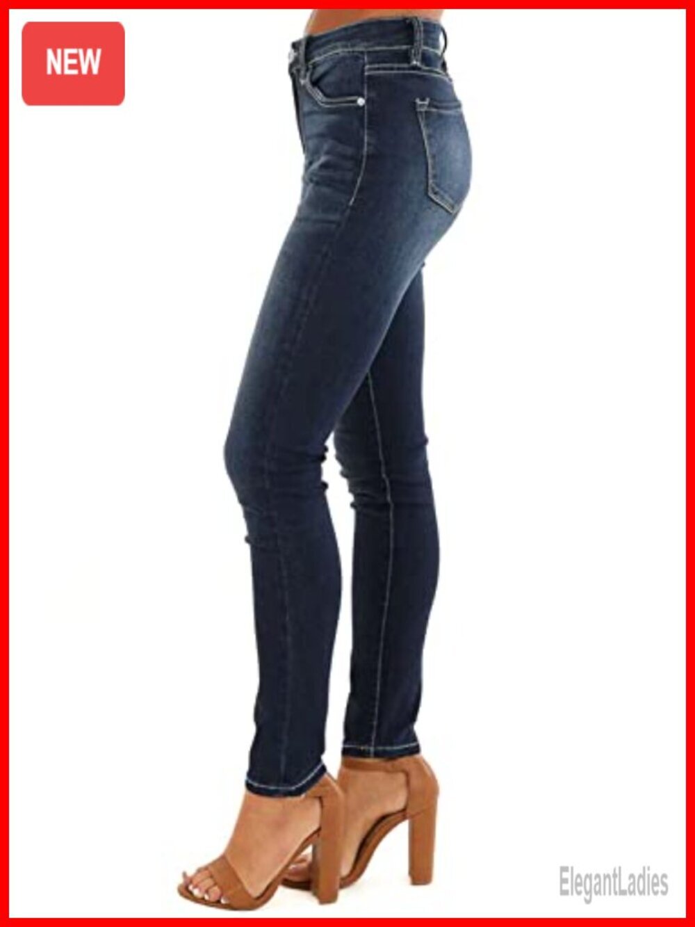 High Rise Skinny Stretch Button Ripped Jeans Distressed Denim Pants - Picture 4 of 5